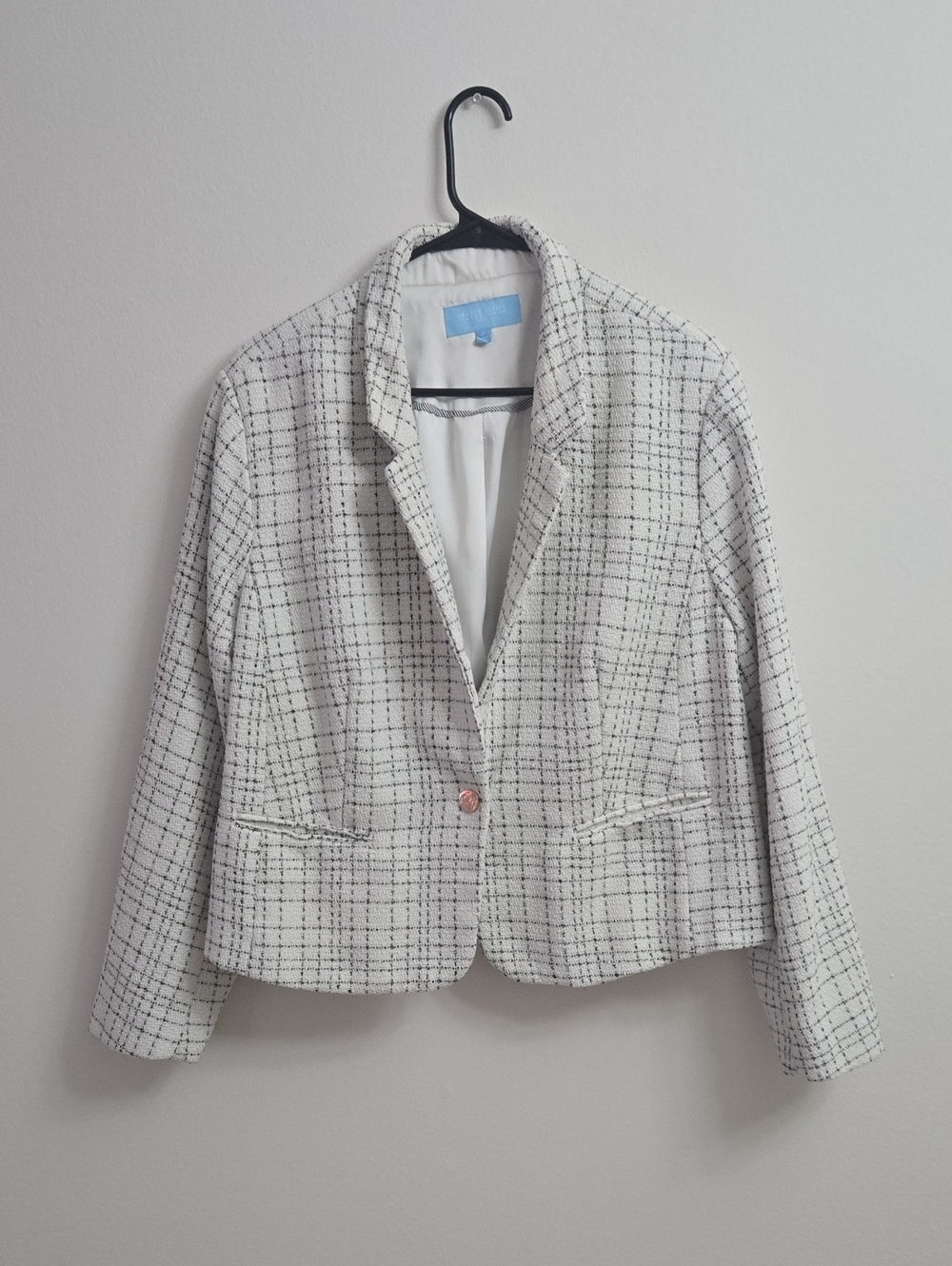 Women’s White And Black Plaid Tweed Blazer XL/XXL